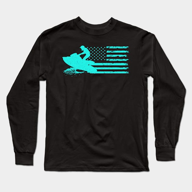 Jet-Ski Water Ride Jet Skier American Flag Distressed Long Sleeve T-Shirt by paveldmit